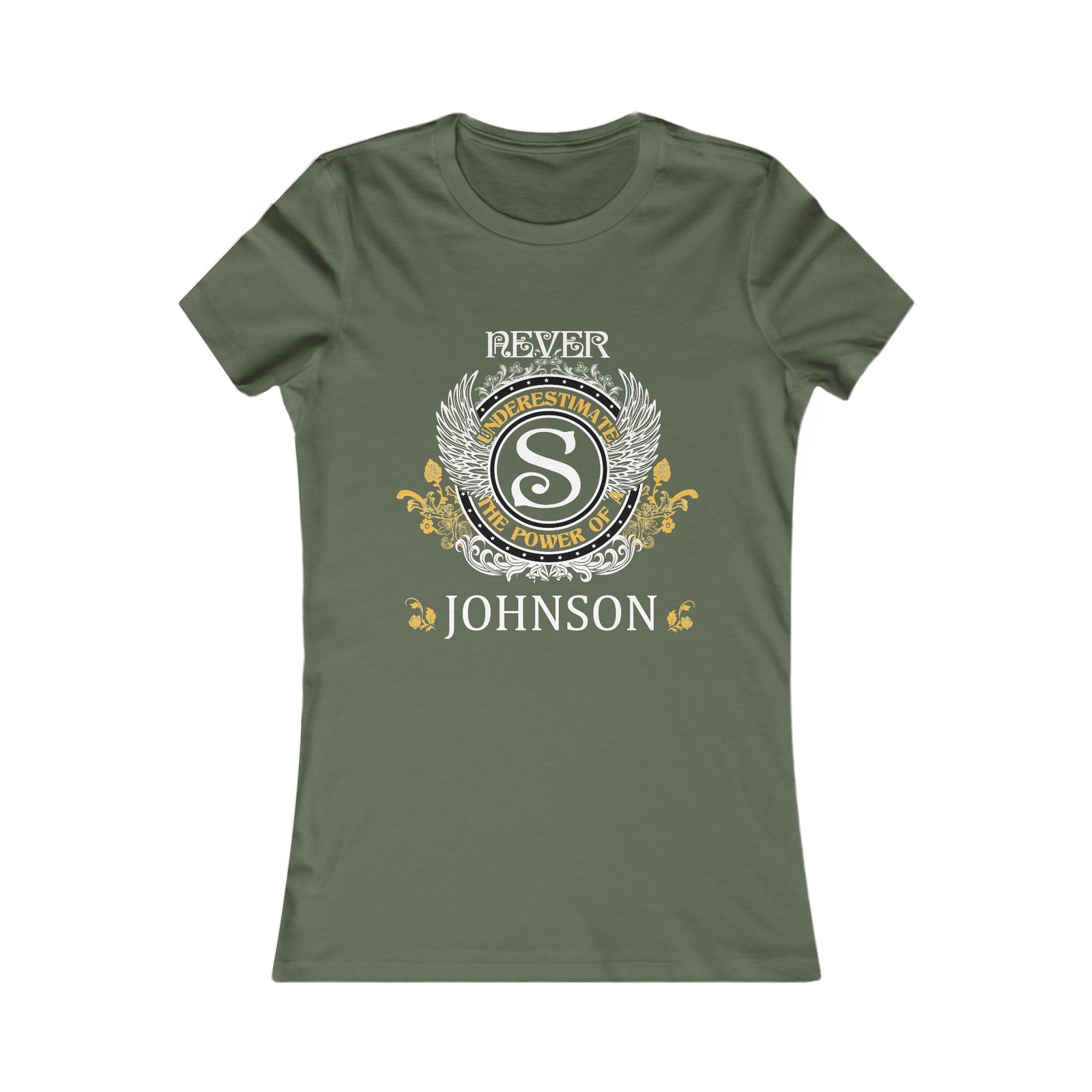 Never Underestimate The Power - Johnson Crest — Women Tee