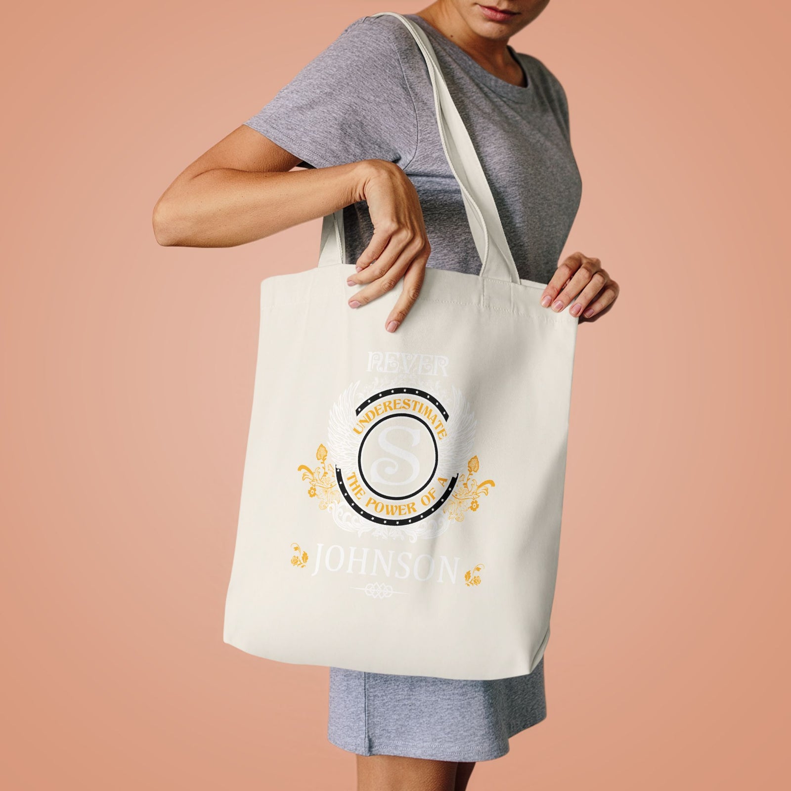 Never Underestimate The Power - Johnson Crest — Cotton Tote Bag